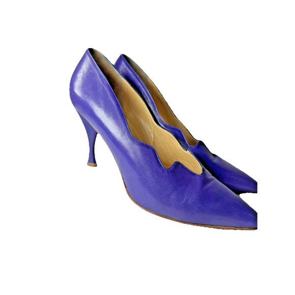 Vtg Charles Jourdan US 8 EU 38 Purple Pumps Leather Heels 80s New Years Eve Glam - Picture 5 of 12
